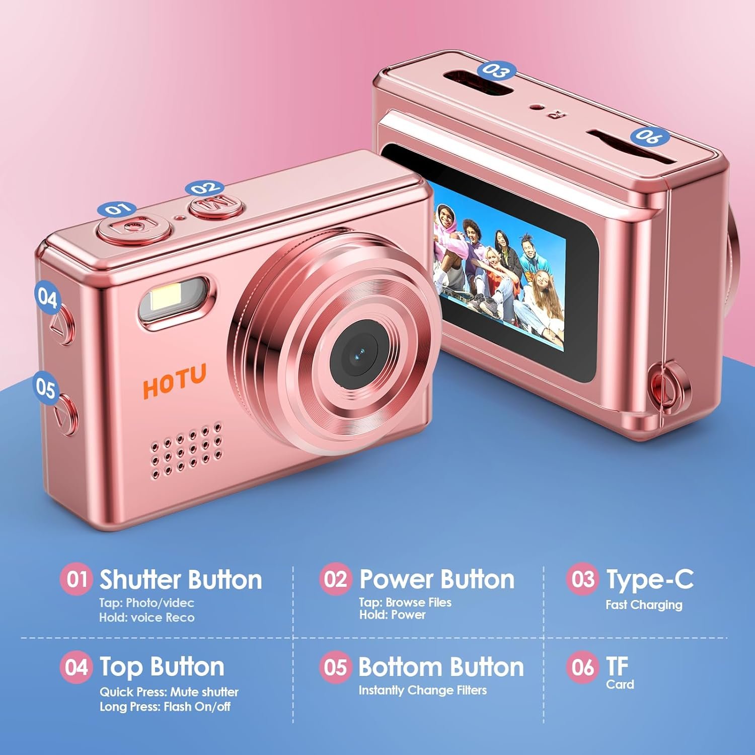 HOTU Mini Keychain Digital Camera with 32G Card, Y2K Pocket-Size Camera 1080P HD – 1MP Lens, Flash & 0.96" Screen ,Target retro digital camera,Vlog Camera for Travel, Concerts, Kids & Instant Party. - Image 8
