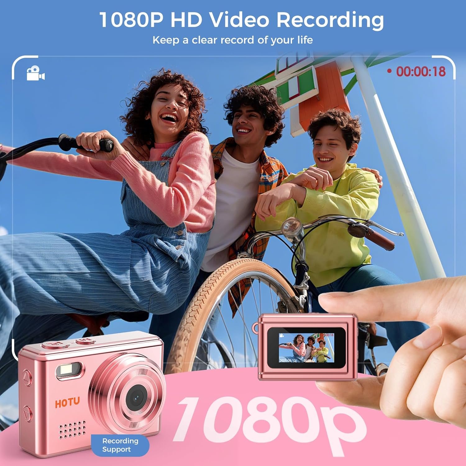 HOTU Mini Keychain Digital Camera with 32G Card, Y2K Pocket-Size Camera 1080P HD – 1MP Lens, Flash & 0.96" Screen ,Target retro digital camera,Vlog Camera for Travel, Concerts, Kids & Instant Party. - Image 4