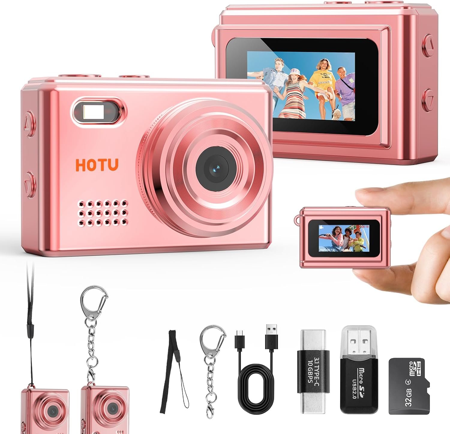 HOTU Mini Keychain Digital Camera with 32G Card, Y2K Pocket-Size Camera 1080P HD – 1MP Lens, Flash & 0.96" Screen ,Target retro digital camera,Vlog Camera for Travel, Concerts, Kids & Instant Party. - Image 11