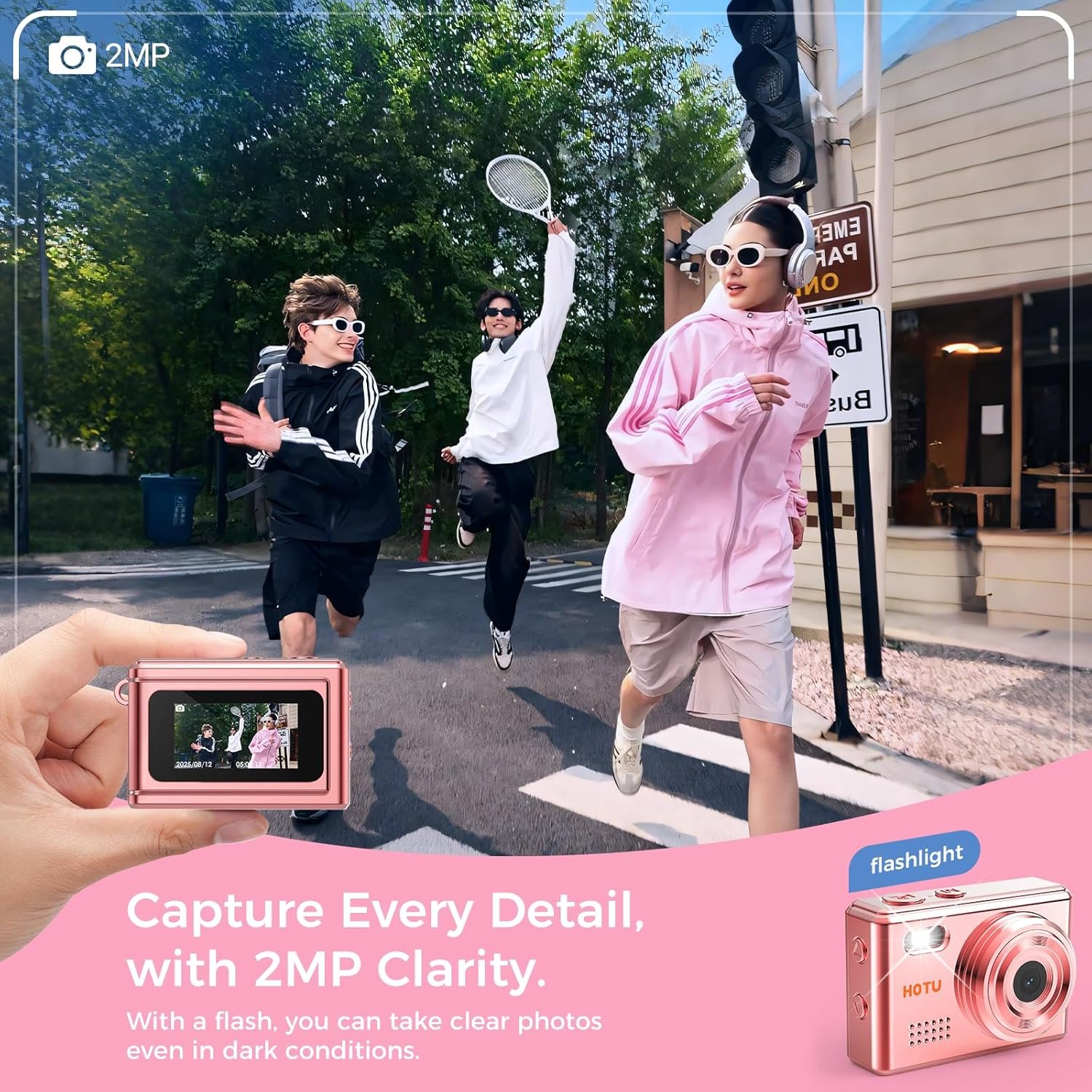 HOTU Mini Keychain Digital Camera with 32G Card, Y2K Pocket-Size Camera 1080P HD – 1MP Lens, Flash & 0.96" Screen ,Target retro digital camera,Vlog Camera for Travel, Concerts, Kids & Instant Party. - Image 3